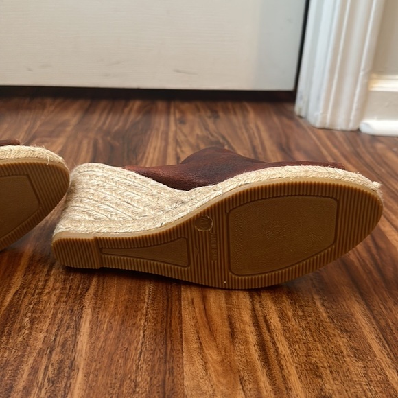 GAIMO size 9.5 US Gossa Brown Leather Slide Wedge Espadrille Sandal Slip-On Shoe - Picture 6 of 7